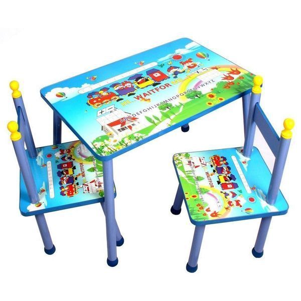 Set masuță cu două scaune pentru copii, din MDF, Albastru D2410-1879 foto