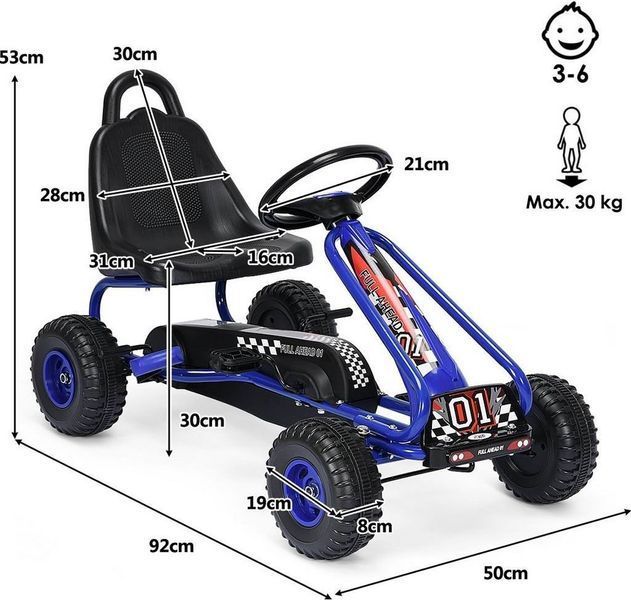 Kart cu pedale Costway Albastru/Negru 003 foto