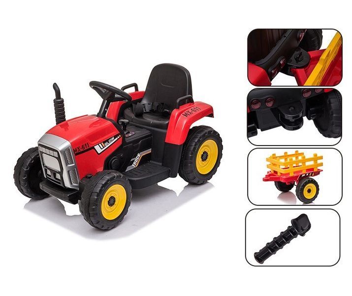 Tractor cu acumulator, 3 viteze, cu remorcă Roșu MX611/1 foto