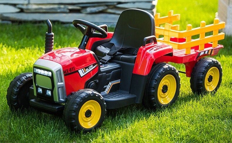 Tractor cu acumulator, 3 viteze, cu remorcă Roșu MX611/1 foto