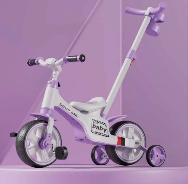 Tricicletă 4 &icirc;n 1, cu m&acirc;ner parental, muzică și lumini, Hello Baby Purple 402867 foto