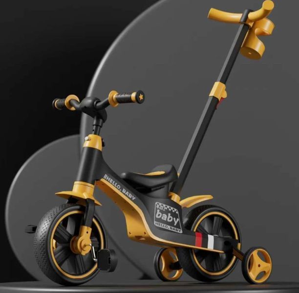 Tricicletă 4 &icirc;n 1, cu m&acirc;ner parental, muzică și lumini, Hello Baby Orange 74267 foto