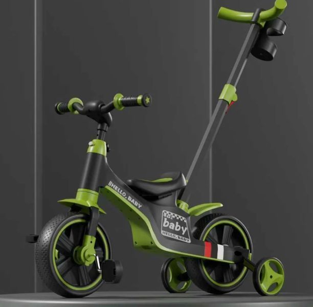 Tricicletă 4 &icirc;n 1, cu m&acirc;ner parental, muzică și lumini, Hello Baby Green 58367 foto