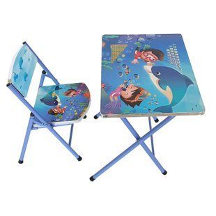 Set măsuță cu scăunel pliabil Baby, metal și MDF, Albastru D2410-1877 foto