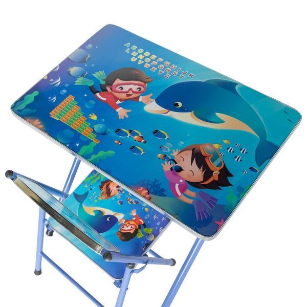 Set măsuță cu scăunel pliabil Baby, metal și MDF, Albastru D2410-1877 foto