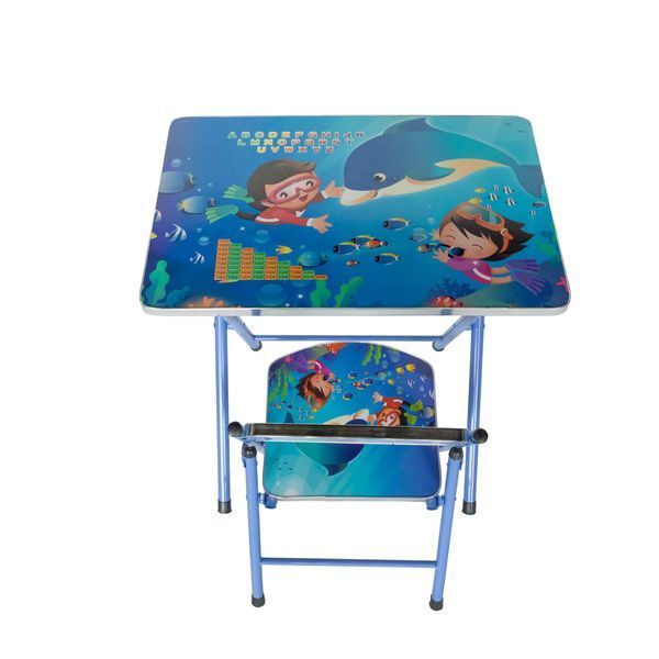 Set măsuță cu scăunel pliabil Baby, metal și MDF, Albastru D2410-1877 foto